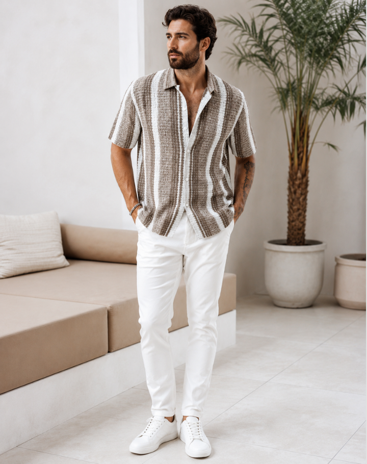 Short Sleeve Striped Shirt Men Casual Summer