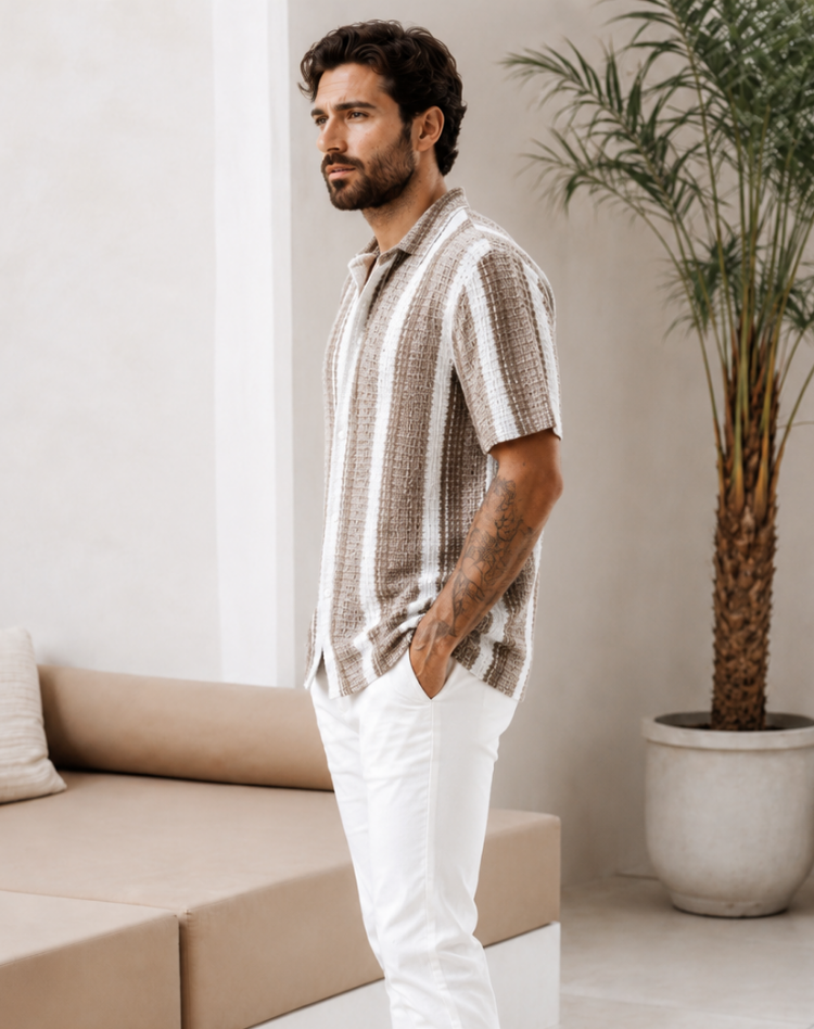 Short Sleeve Striped Shirt Men Casual Summer