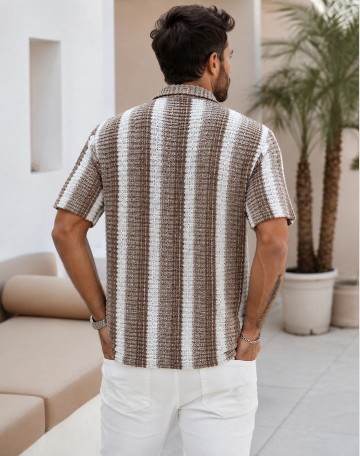 Short Sleeve Striped Shirt Men Casual Summer