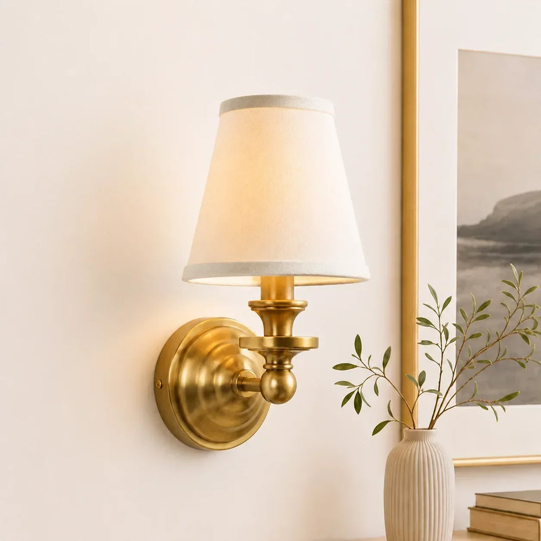 Posie Retro Brass Linen Shade Wall Sconce