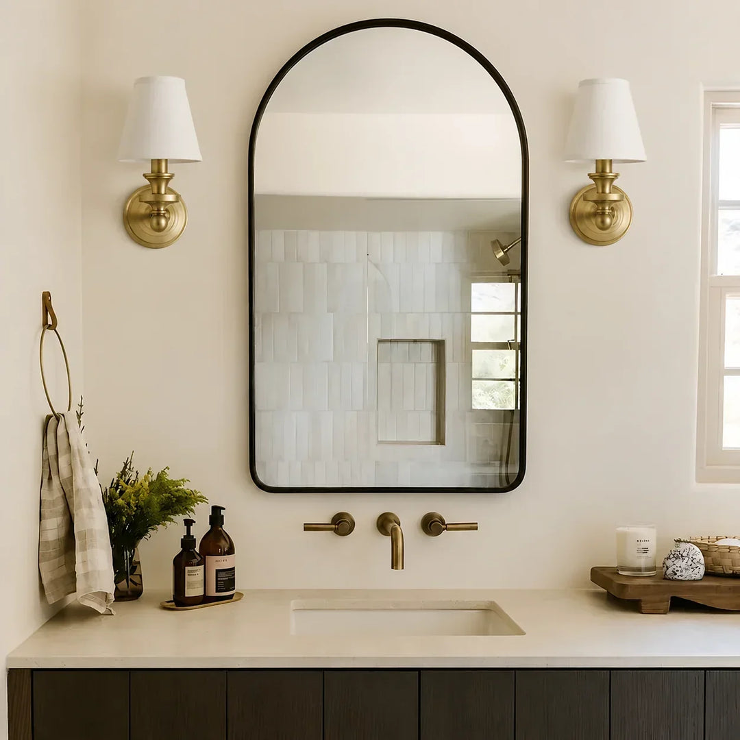 Posie Retro Brass Linen Shade Wall Sconce