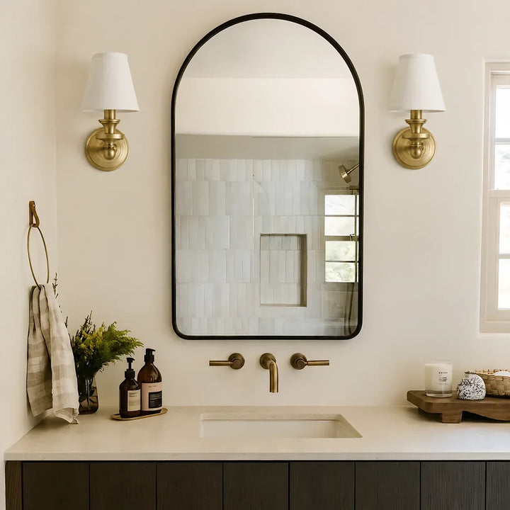 Posie Retro Brass Linen Shade Wall Sconce