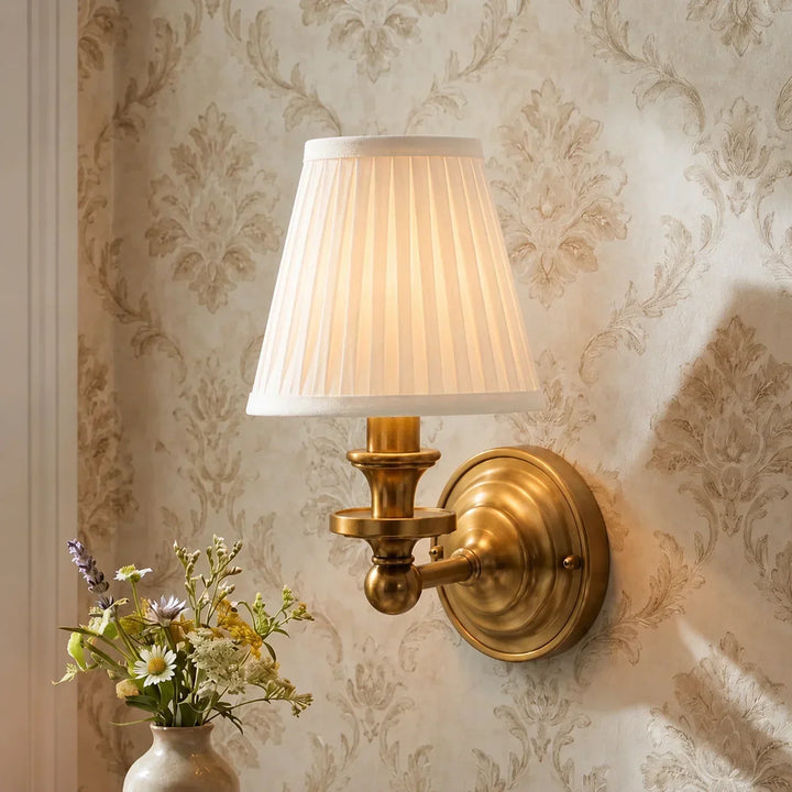 Posie Retro Brass Linen Shade Wall Sconce