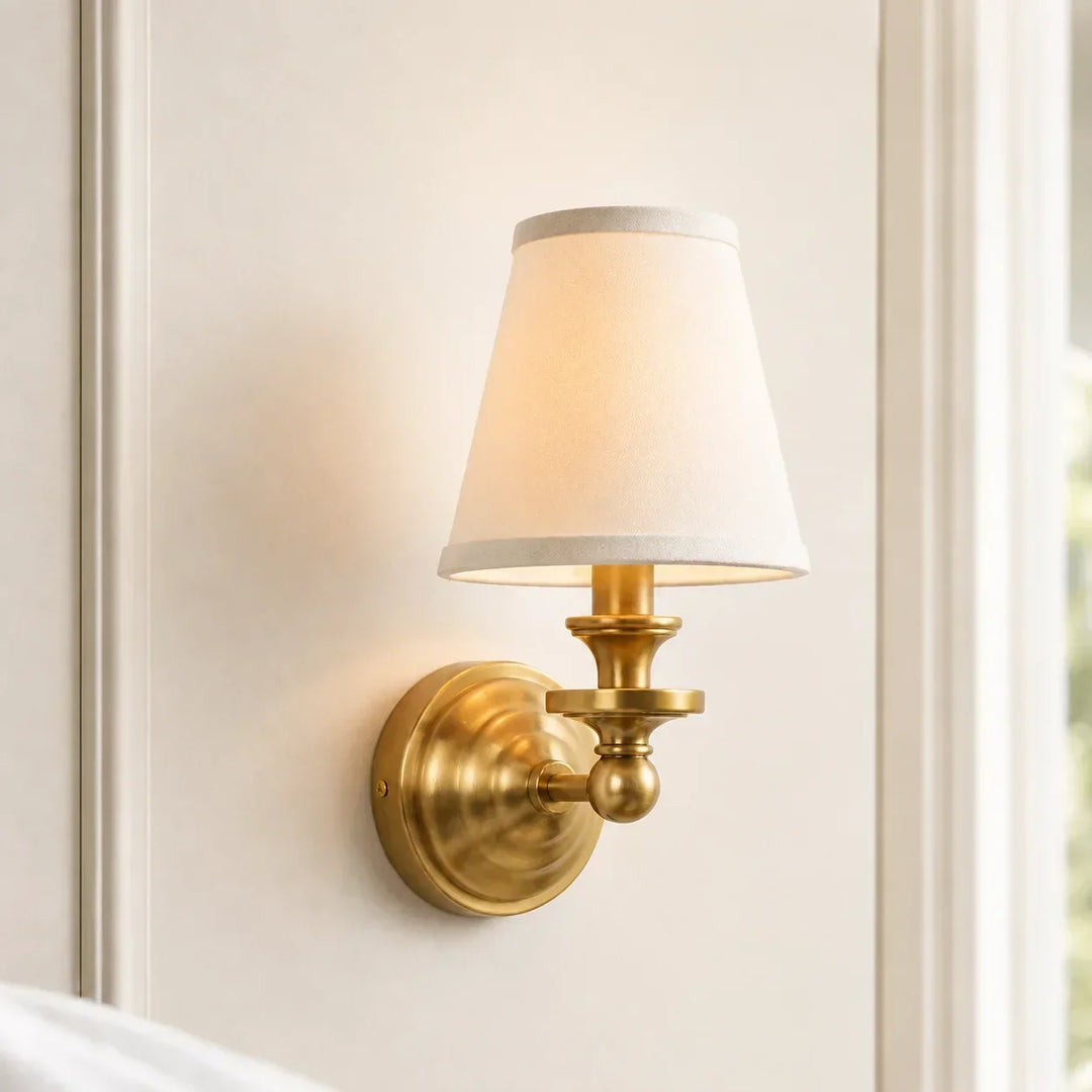 Posie Retro Brass Linen Shade Wall Sconce