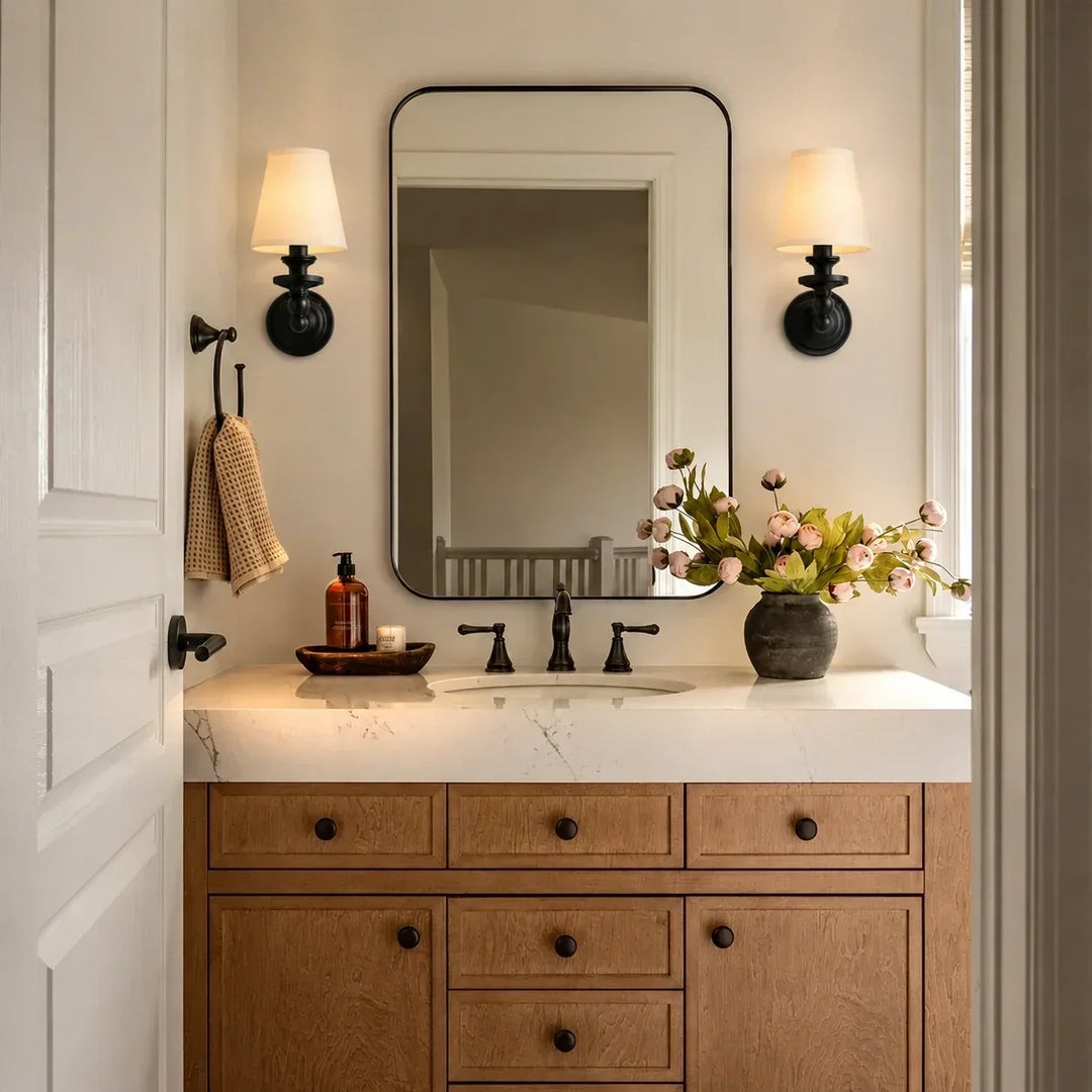 Posie Retro Brass Linen Shade Wall Sconce