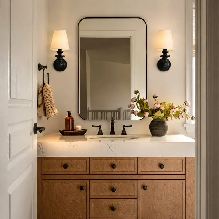 Posie Retro Brass Linen Shade Wall Sconce