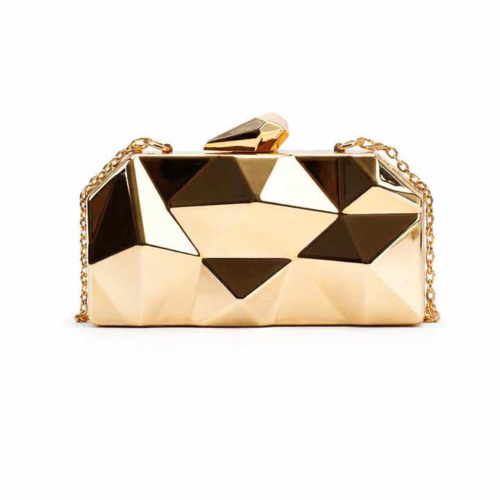 Prism – Geometric Metallic Box Clutch, Evening Chain Bag