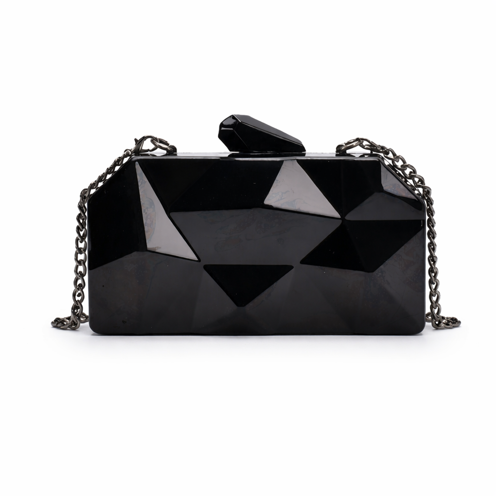 Prism – Geometric Metallic Box Clutch, Evening Chain Bag