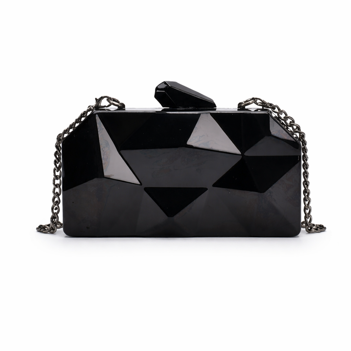 Prism – Geometric Metallic Box Clutch, Evening Chain Bag
