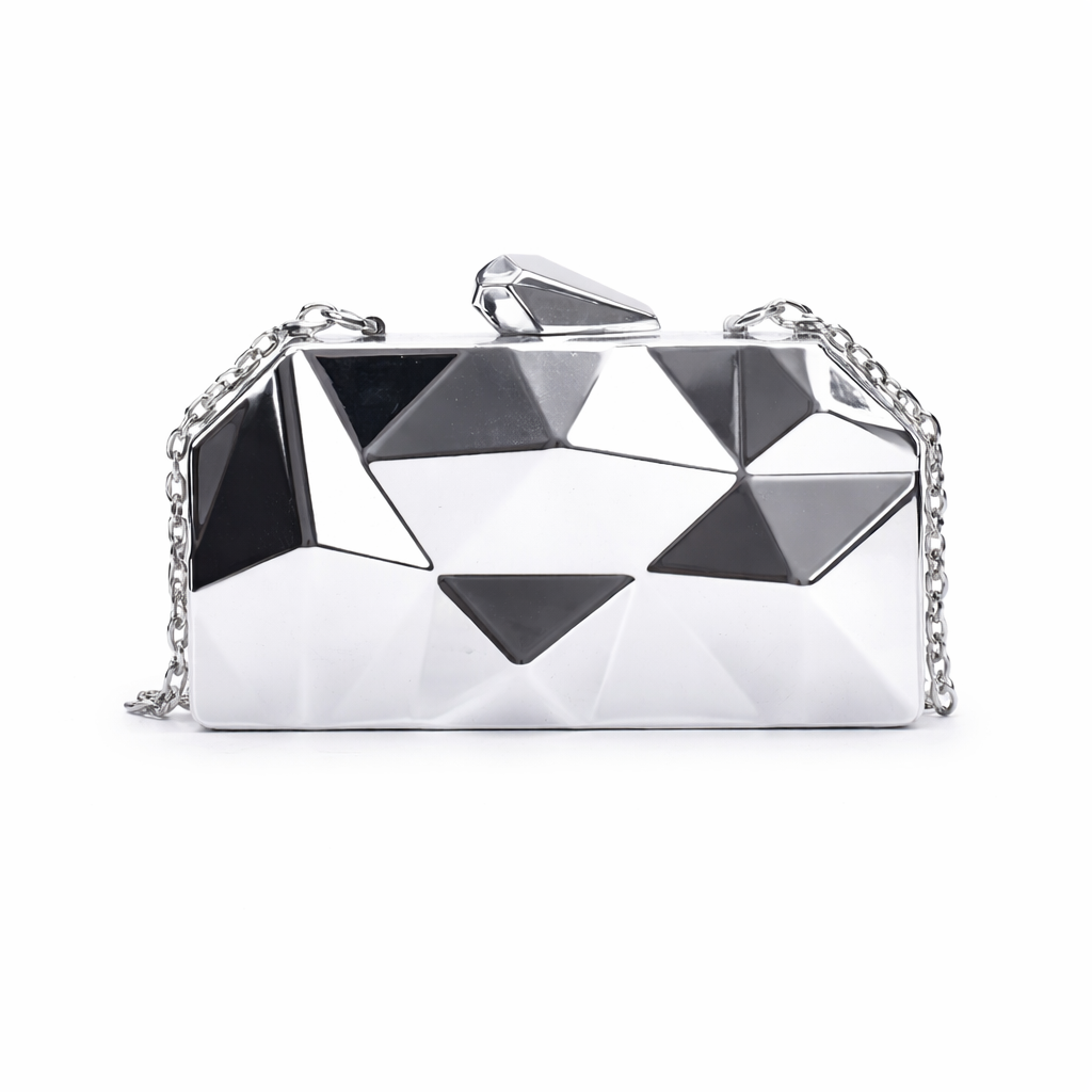 Prism – Geometric Metallic Box Clutch, Evening Chain Bag