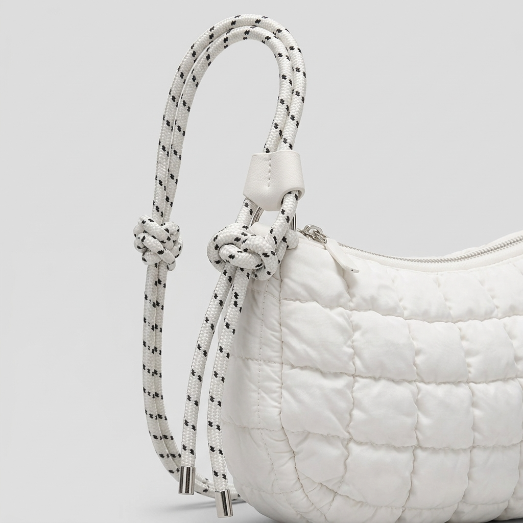 Puffa – Quilted Nylon Hobo Bag with Rope Strap