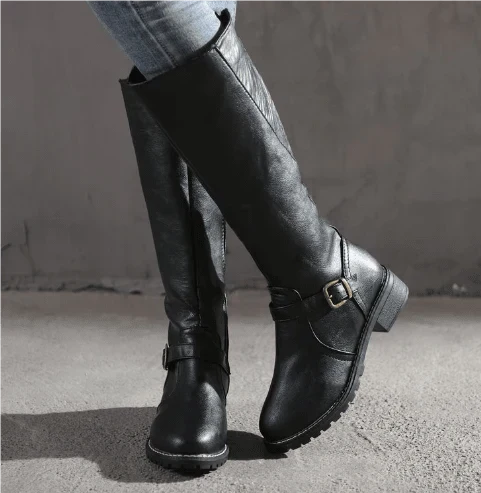 Bersh | Boots For Women | Knee High Flat Heel With Buckle Strap