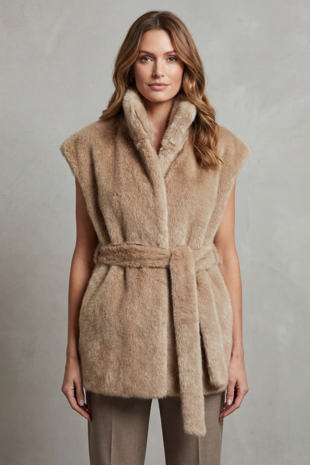 Women's Luxe Longline Faux Fur Vest with Adjustable Belt