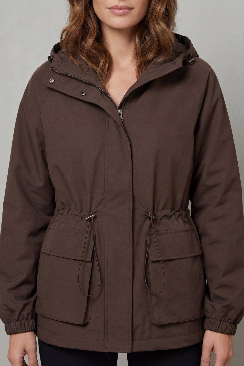 Women's Utility Drawstring Waterproof Jacket – Lightweight Everyday Outerwear