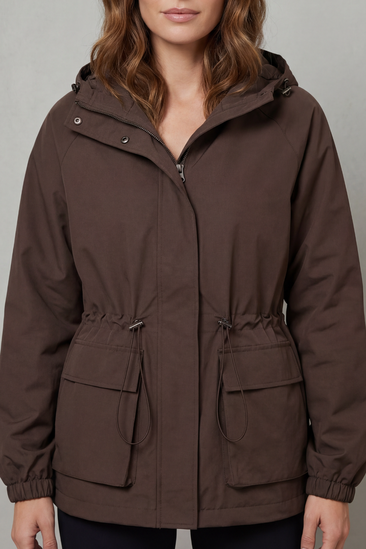 Women's Utility Drawstring Waterproof Jacket – Lightweight Everyday Outerwear