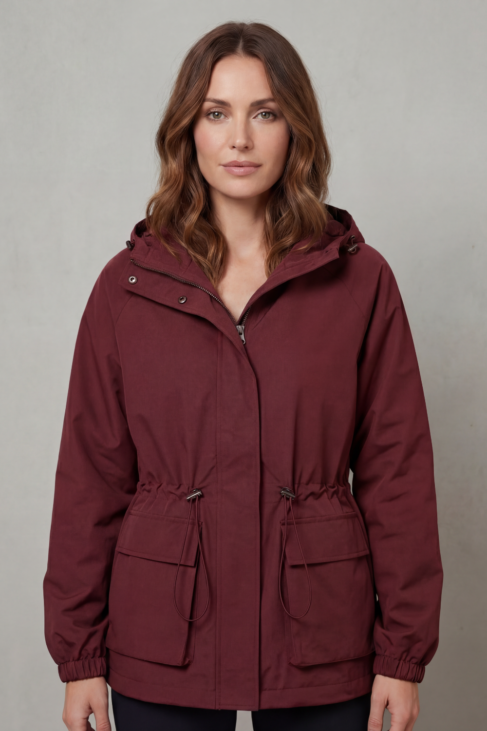 Women's Utility Drawstring Waterproof Jacket – Lightweight Everyday Outerwear