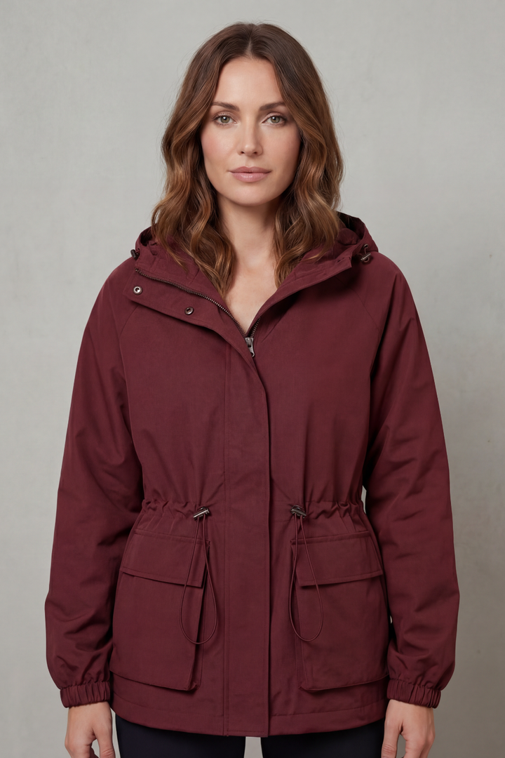 Women's Utility Drawstring Waterproof Jacket – Lightweight Everyday Outerwear