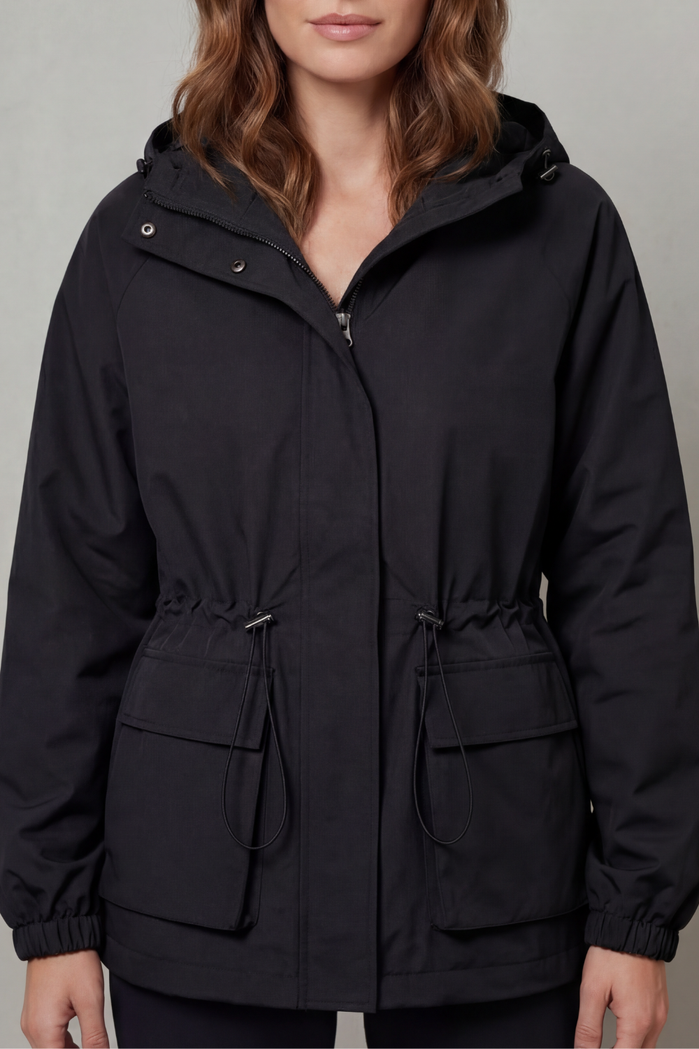 Women's Utility Drawstring Waterproof Jacket – Lightweight Everyday Outerwear