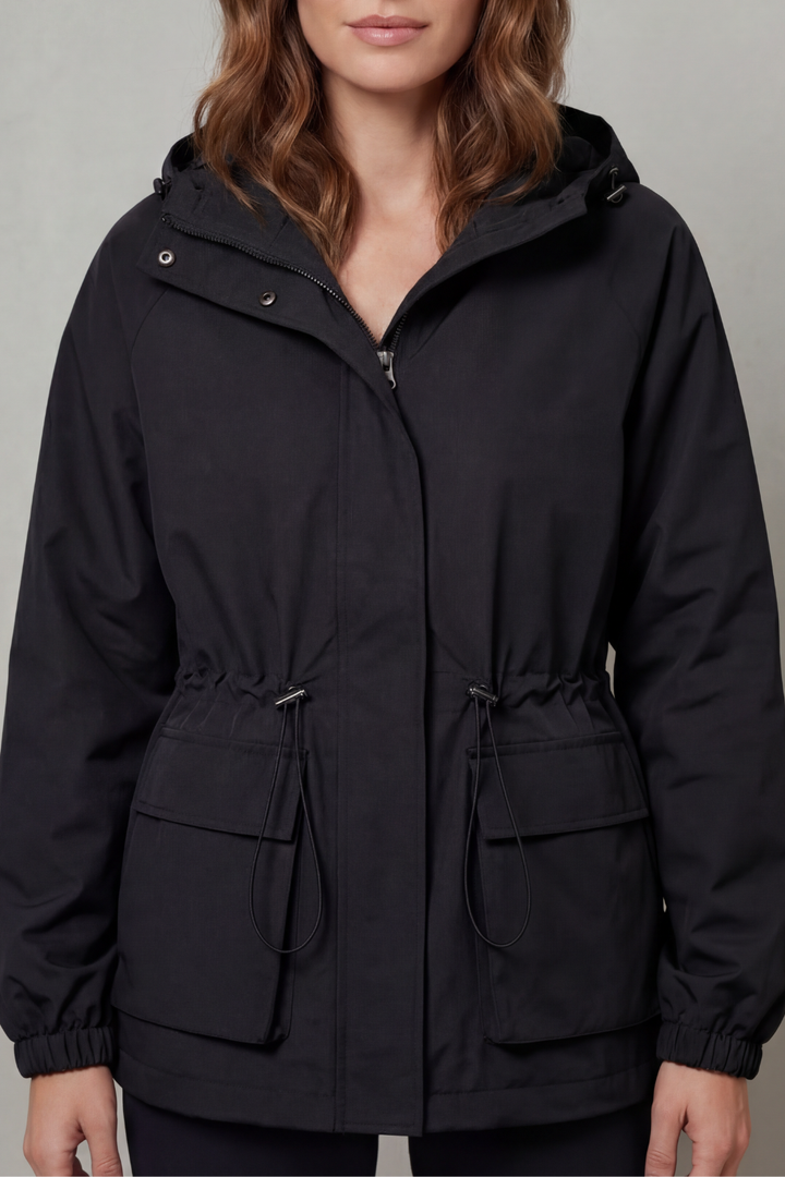 Women's Utility Drawstring Waterproof Jacket – Lightweight Everyday Outerwear