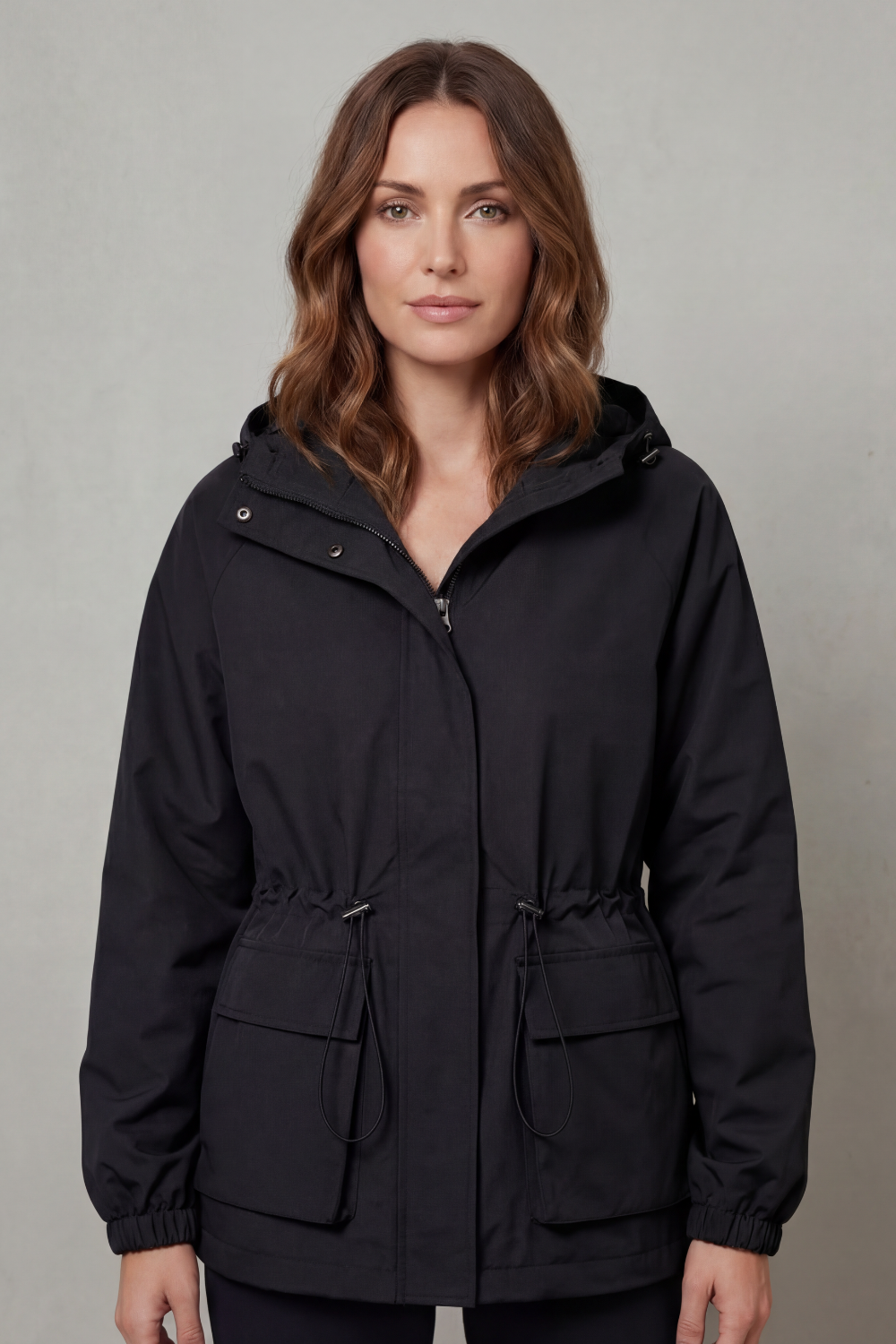 Women's Utility Drawstring Waterproof Jacket – Lightweight Everyday Outerwear