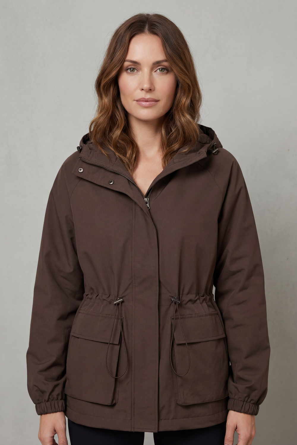 Women's Utility Drawstring Waterproof Jacket – Lightweight Everyday Outerwear