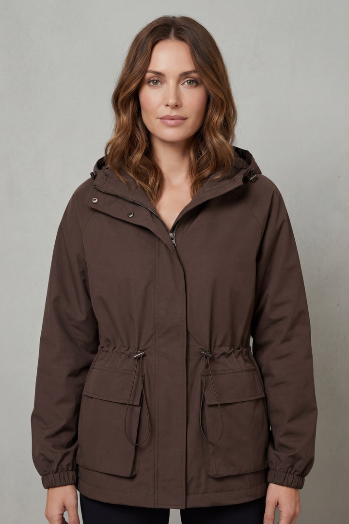 Women's Utility Drawstring Waterproof Jacket – Lightweight Everyday Outerwear