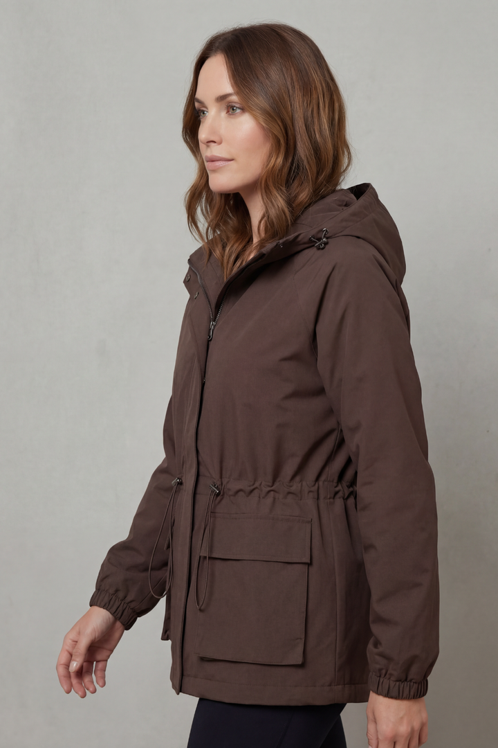 Women's Utility Drawstring Waterproof Jacket – Lightweight Everyday Outerwear