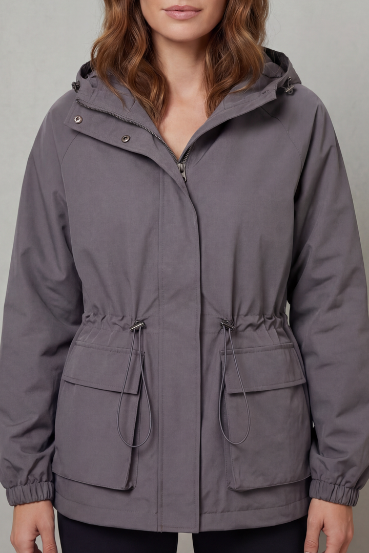 Women's Utility Drawstring Waterproof Jacket – Lightweight Everyday Outerwear