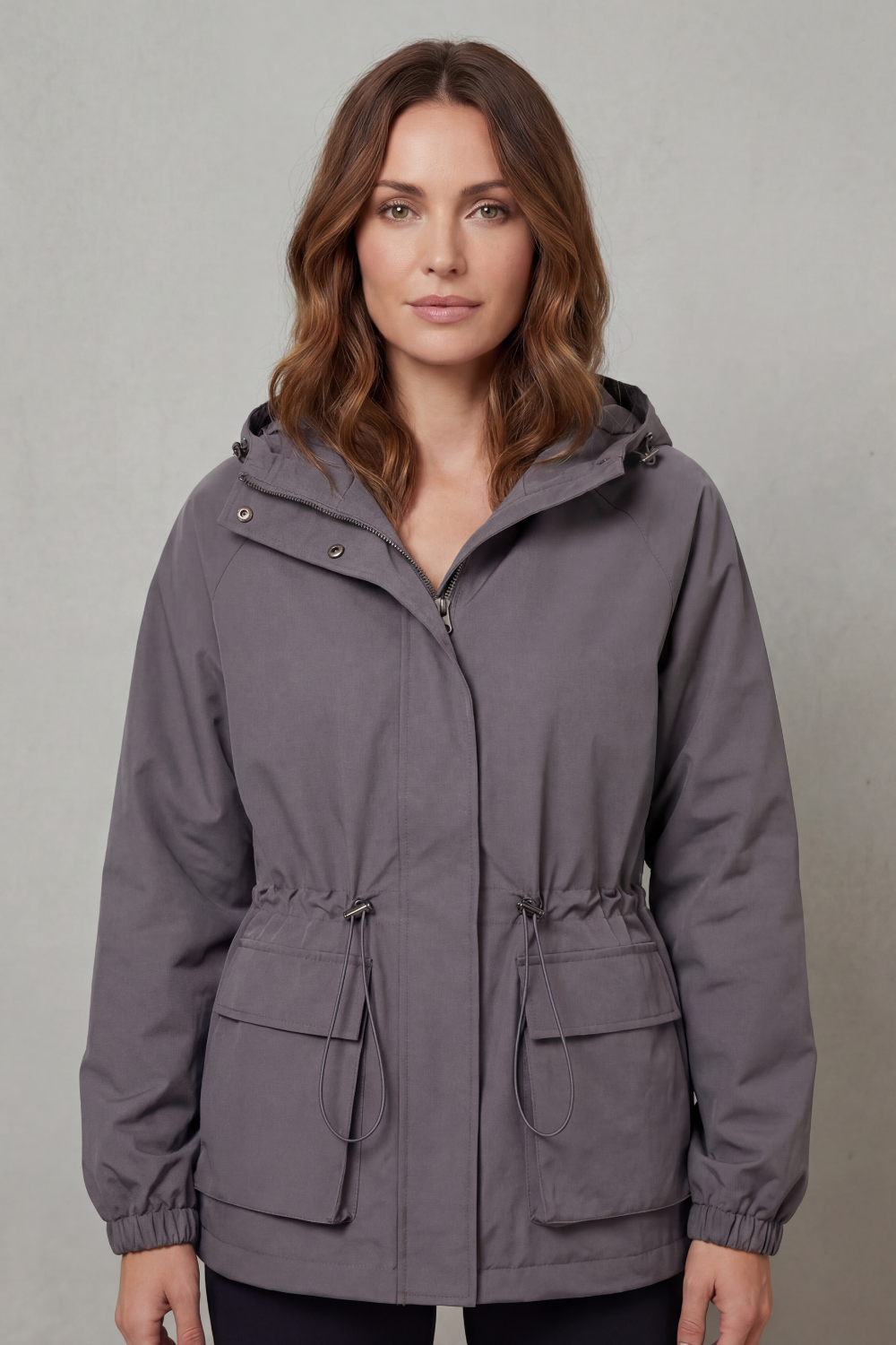 Women's Utility Drawstring Waterproof Jacket – Lightweight Everyday Outerwear