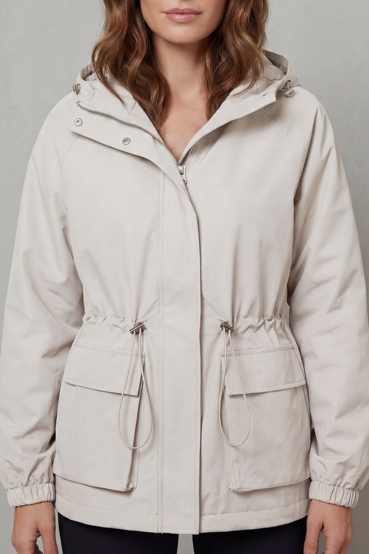 Women's Utility Drawstring Waterproof Jacket – Lightweight Everyday Outerwear