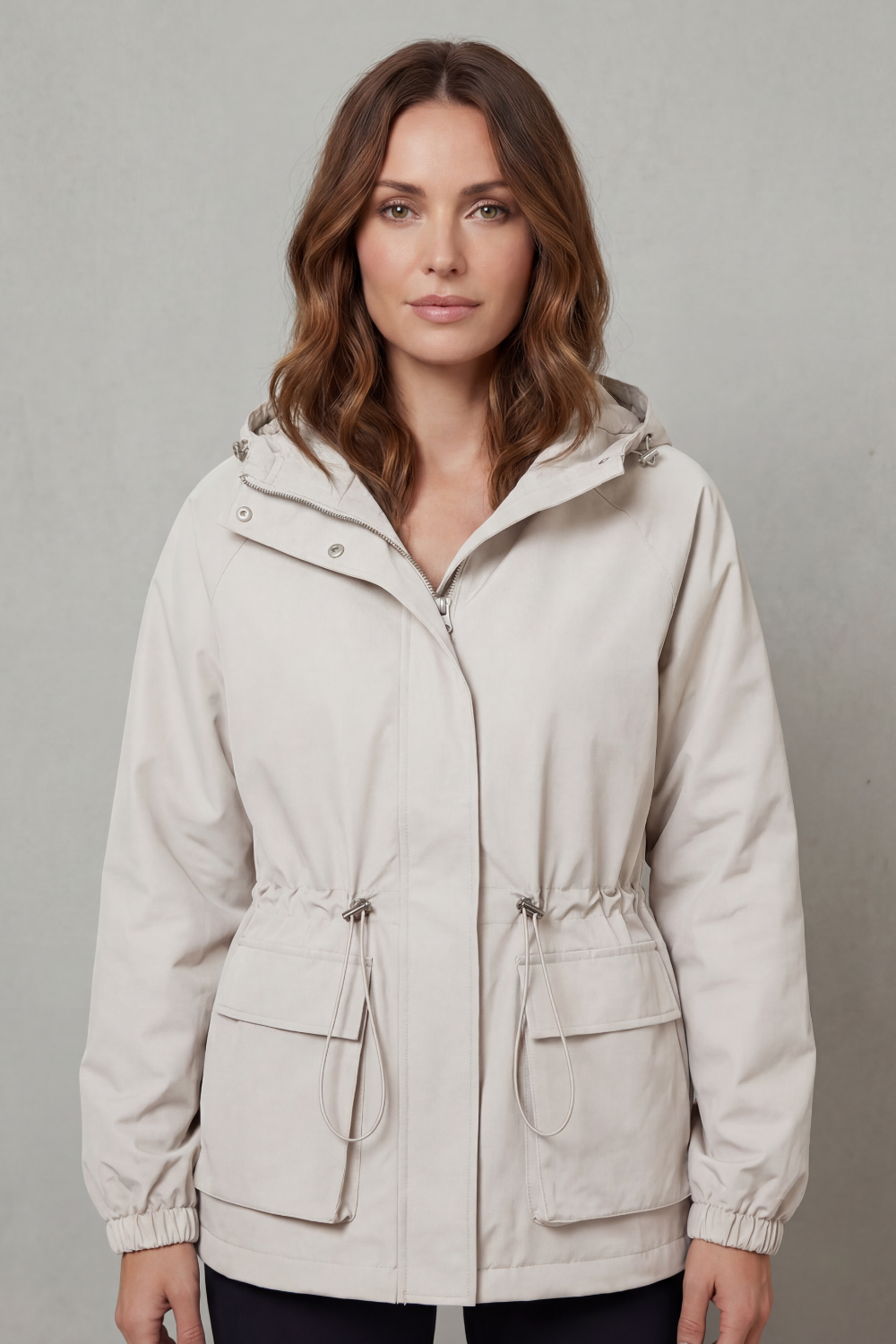 Women's Utility Drawstring Waterproof Jacket – Lightweight Everyday Outerwear