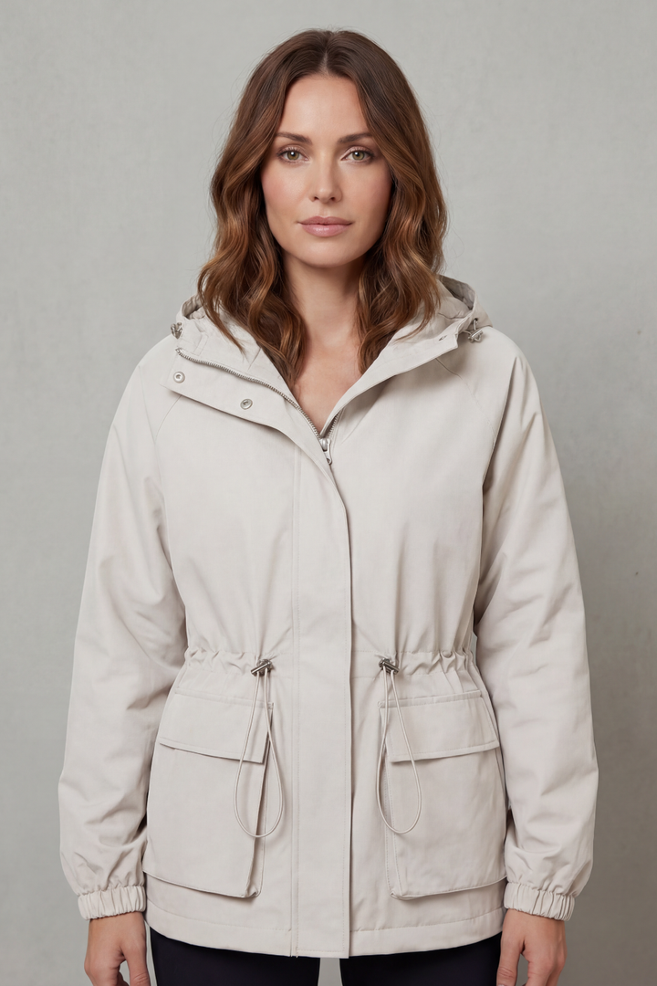 Women's Utility Drawstring Waterproof Jacket – Lightweight Everyday Outerwear