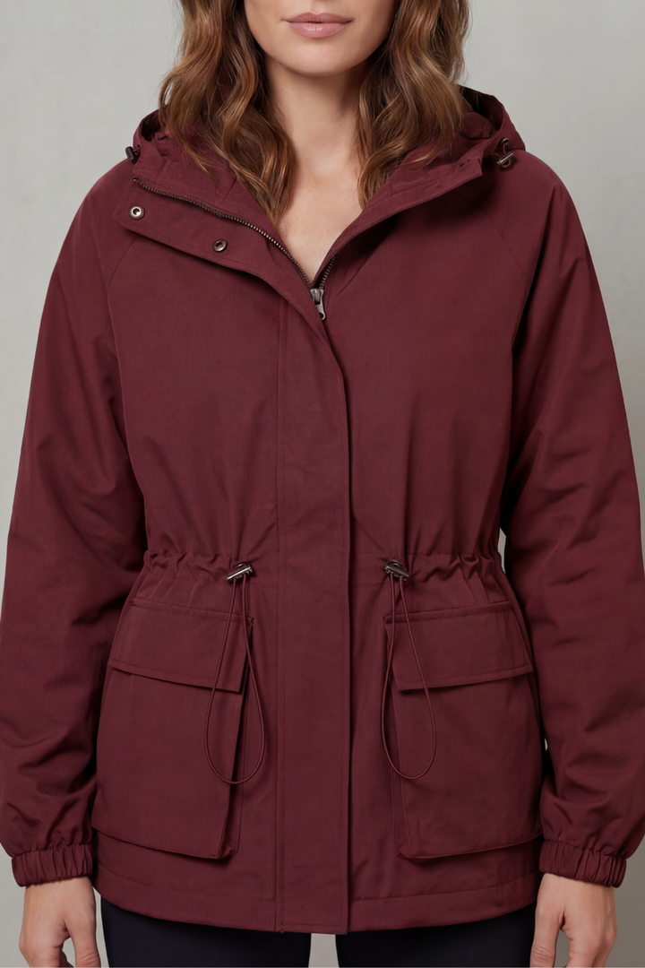 Women's Utility Drawstring Waterproof Jacket – Lightweight Everyday Outerwear