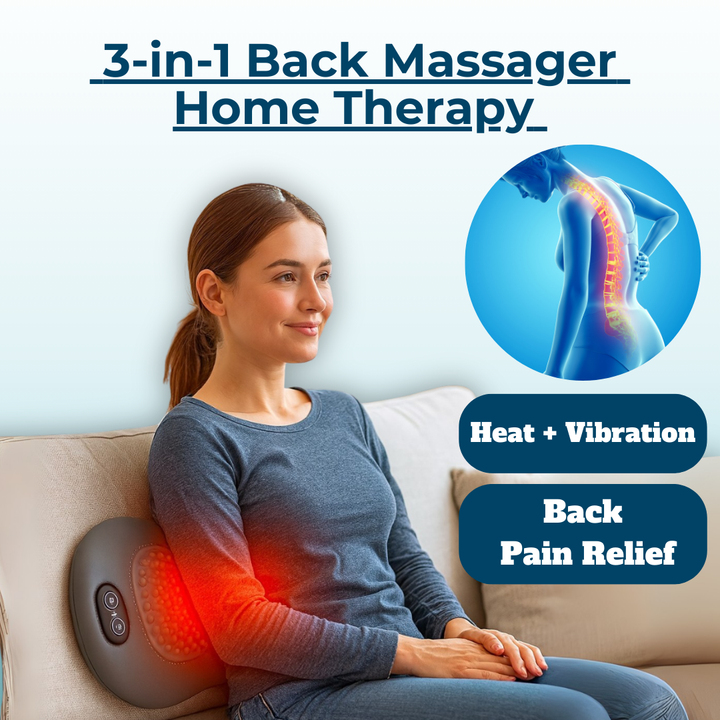 Back Pain Massager with Heat & Vibration Massage, Back Support for Sciatica Relief, Lumbar Pain & Posture Correction – 3-in-1 Home Treatment