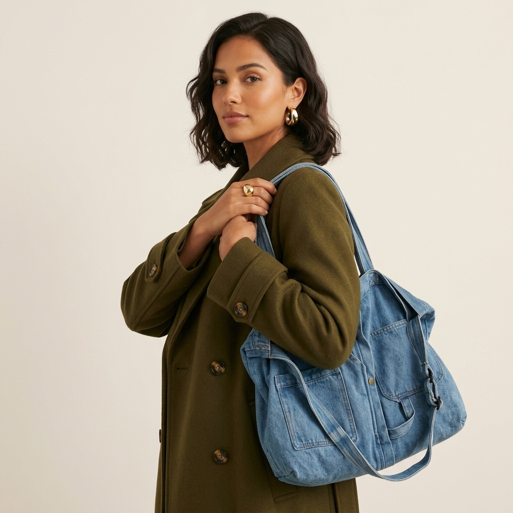 Remy – Large Denim Shoulder Bag, Zipper Tote Bag Women
