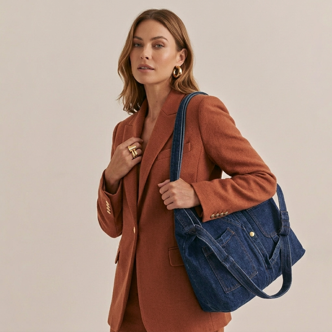 Remy – Large Denim Shoulder Bag, Zipper Tote Bag Women