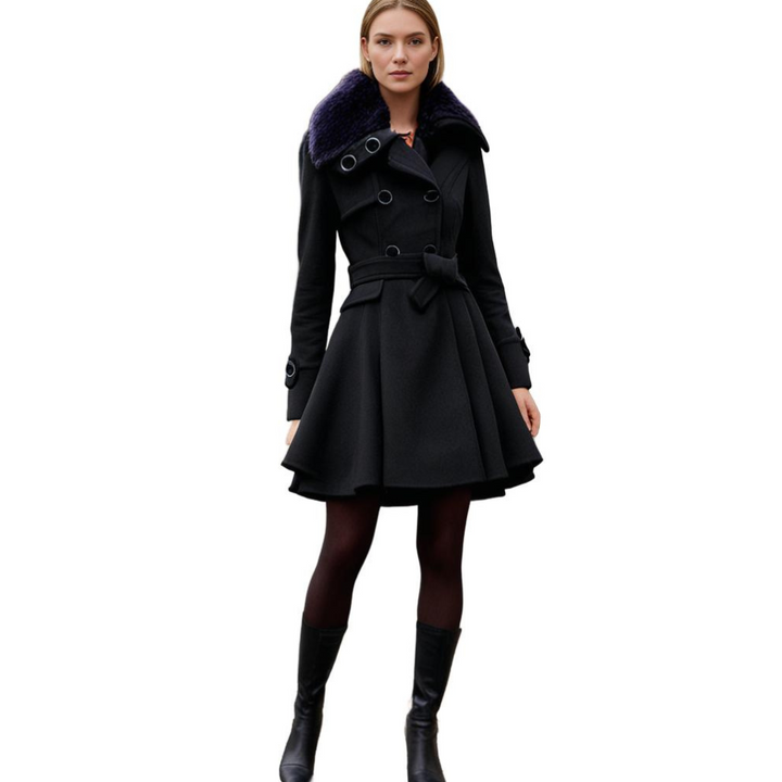 Women's Structured Plush Collar Tailored Coat for Casual and Evening Wear