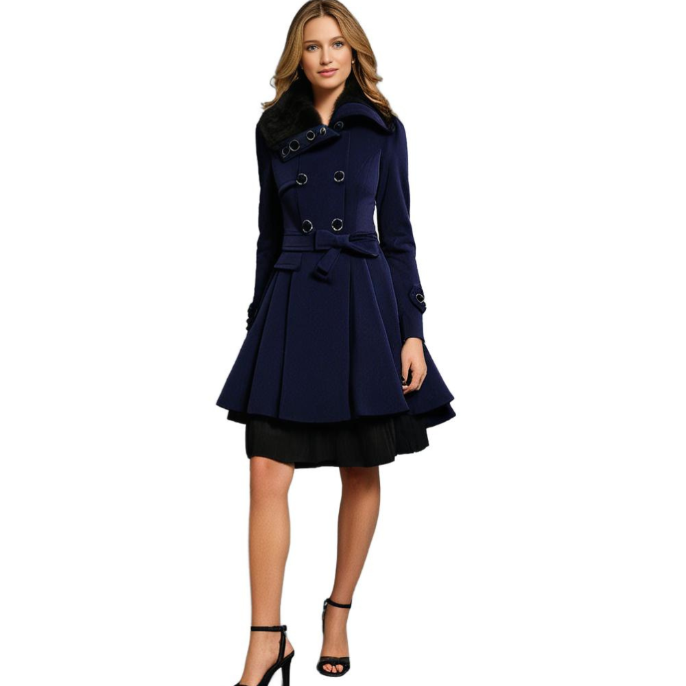 Women's Structured Plush Collar Tailored Coat for Casual and Evening Wear