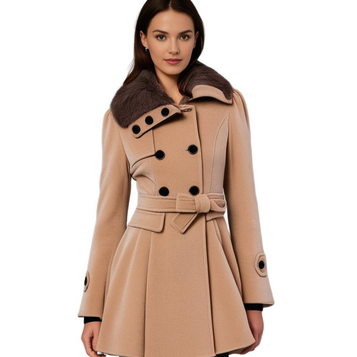 Women's Structured Plush Collar Tailored Coat for Casual and Evening Wear