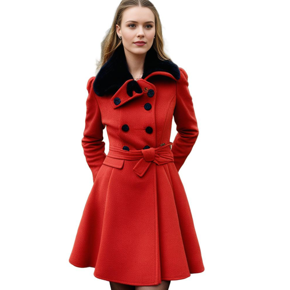 Women's Structured Plush Collar Tailored Coat for Casual and Evening Wear
