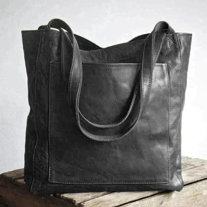 Premium Structured Leather Shoulder Bag with External Pocket