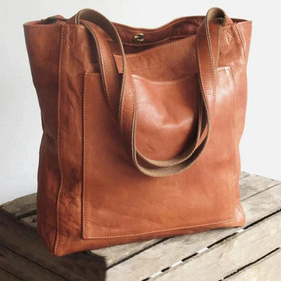 Premium Structured Leather Shoulder Bag with External Pocket