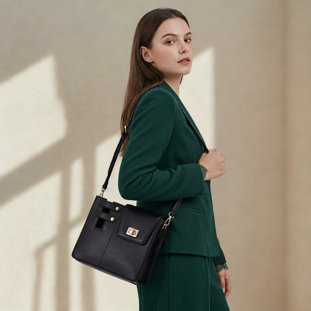 Reva – Vegan Leather Crossbody Shoulder Bag with Twist Lock