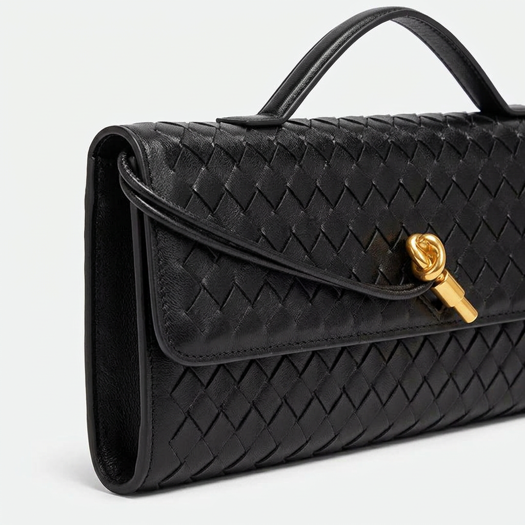 Reva – Woven Leather Clutch Bag, Top Handle Evening Purse