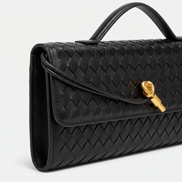 Reva – Woven Leather Clutch Bag, Top Handle Evening Purse