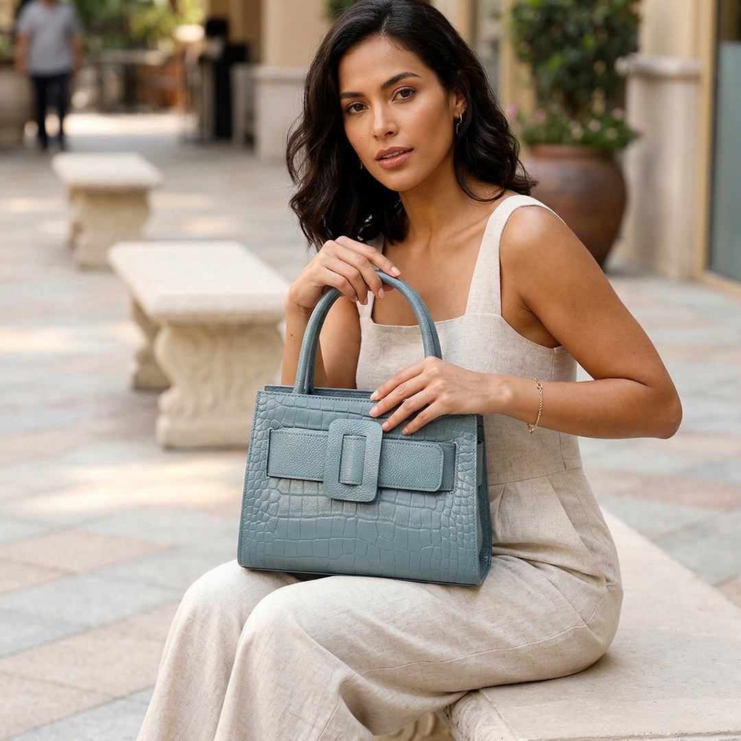 Harlow – Croc Embossed Top Handle Satchel Bag