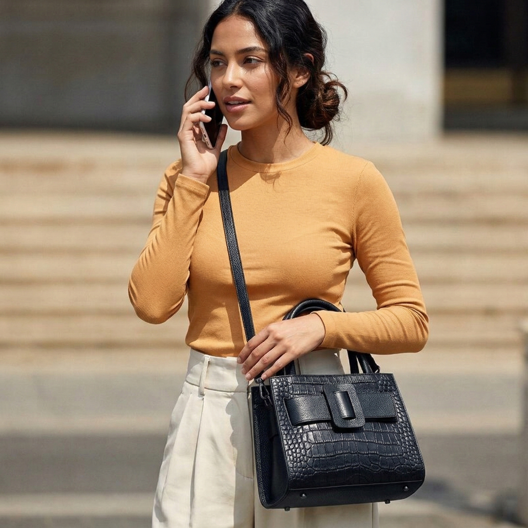 Harlow – Croc Embossed Top Handle Satchel Bag
