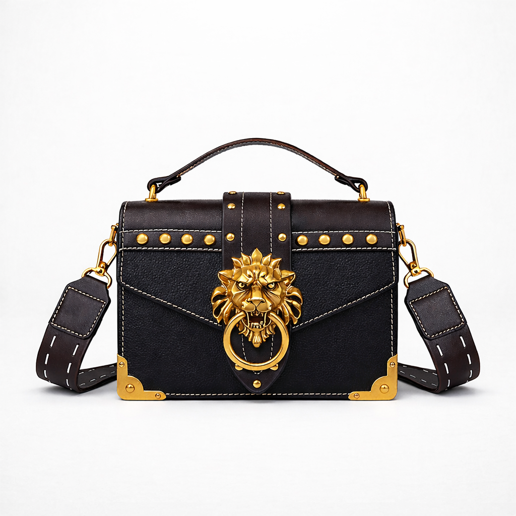 Roar – Lion Head Crossbody Bag, Studded Mini Shoulder Bag