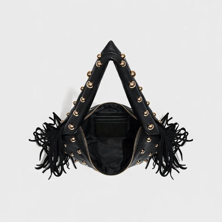 Roca – Studded Fringe Hobo Bag, Vegan Cowhide Shoulder Bag