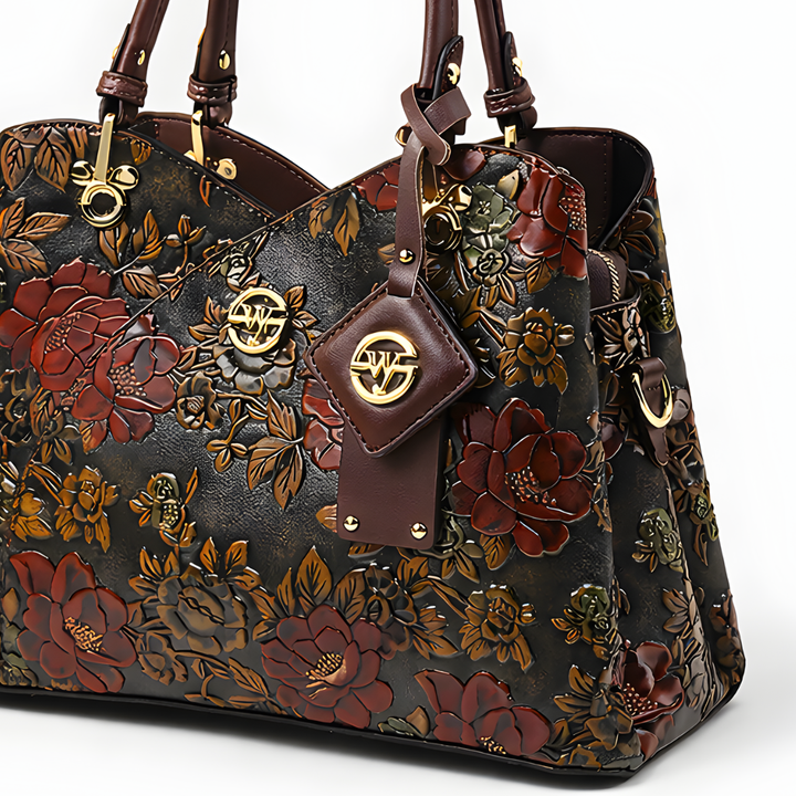 Rosalind – Floral Embossed Top Handle Shoulder Bag